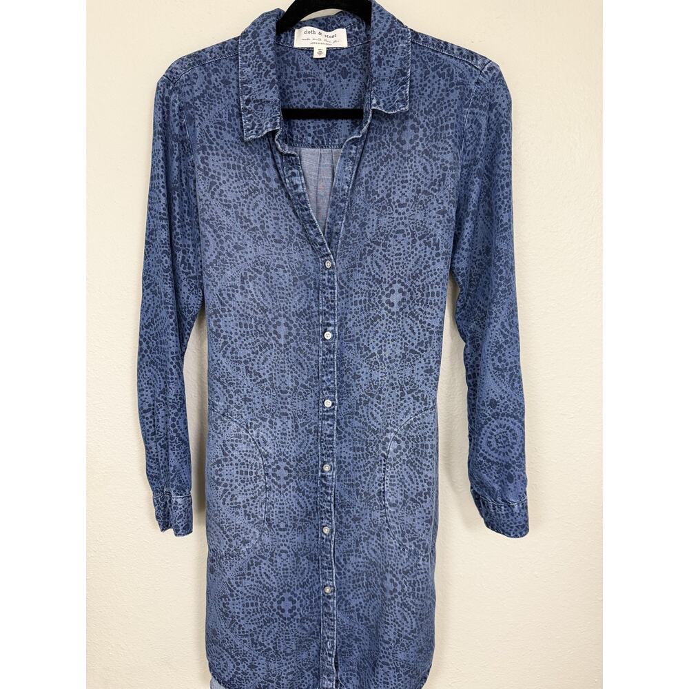 Anthropologie Blue Printed Denim Midi Shirt Dress